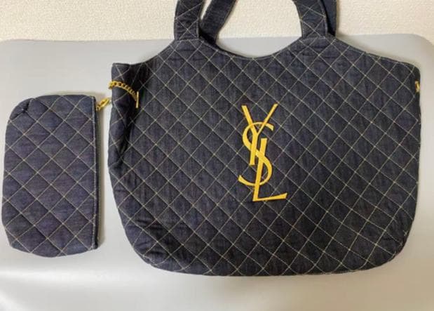 YVES SAINT LAURENT デニム キルティング トートバッグ ty