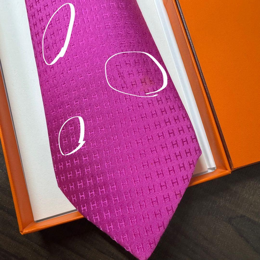 最高級 HERMES エルメス ファソネ H柄 ネクタイ フューシャピンク