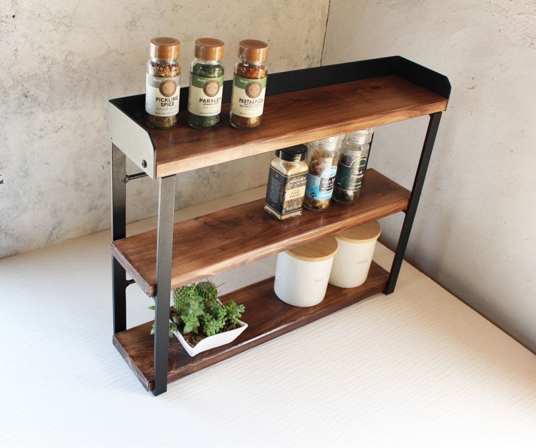 アイアンスパイスラック、調味料棚、落下防止平鉄