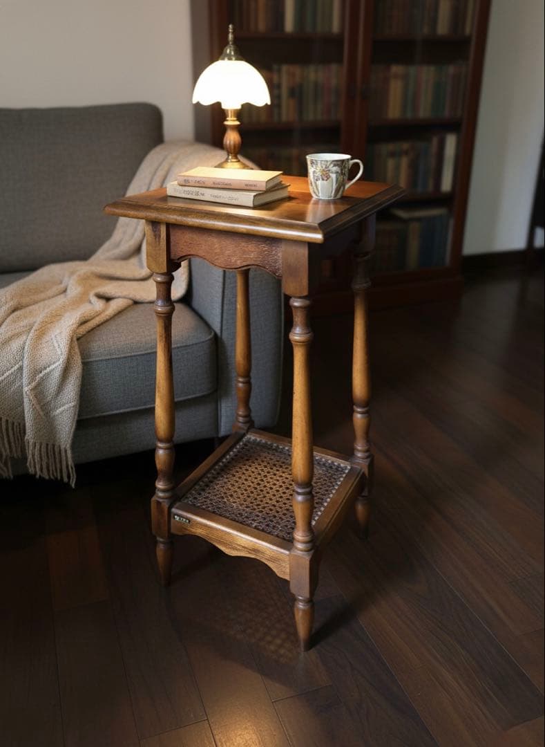 オールドカリモク 花台 電話台 ラタン サイドテーブル アンティーク