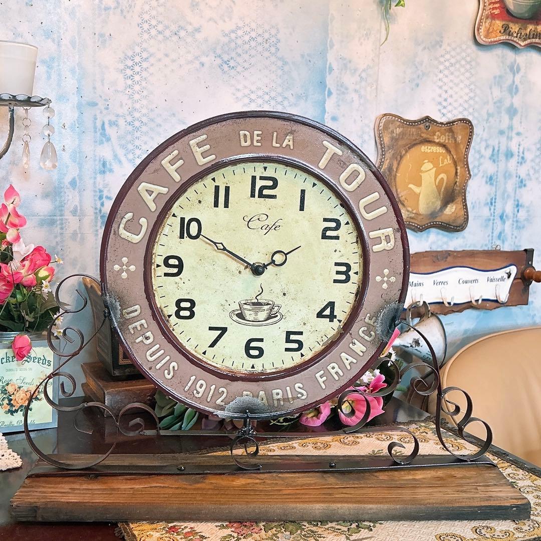 フレンチアンティークデザインの時計 カフェ 置き時計 PARIS