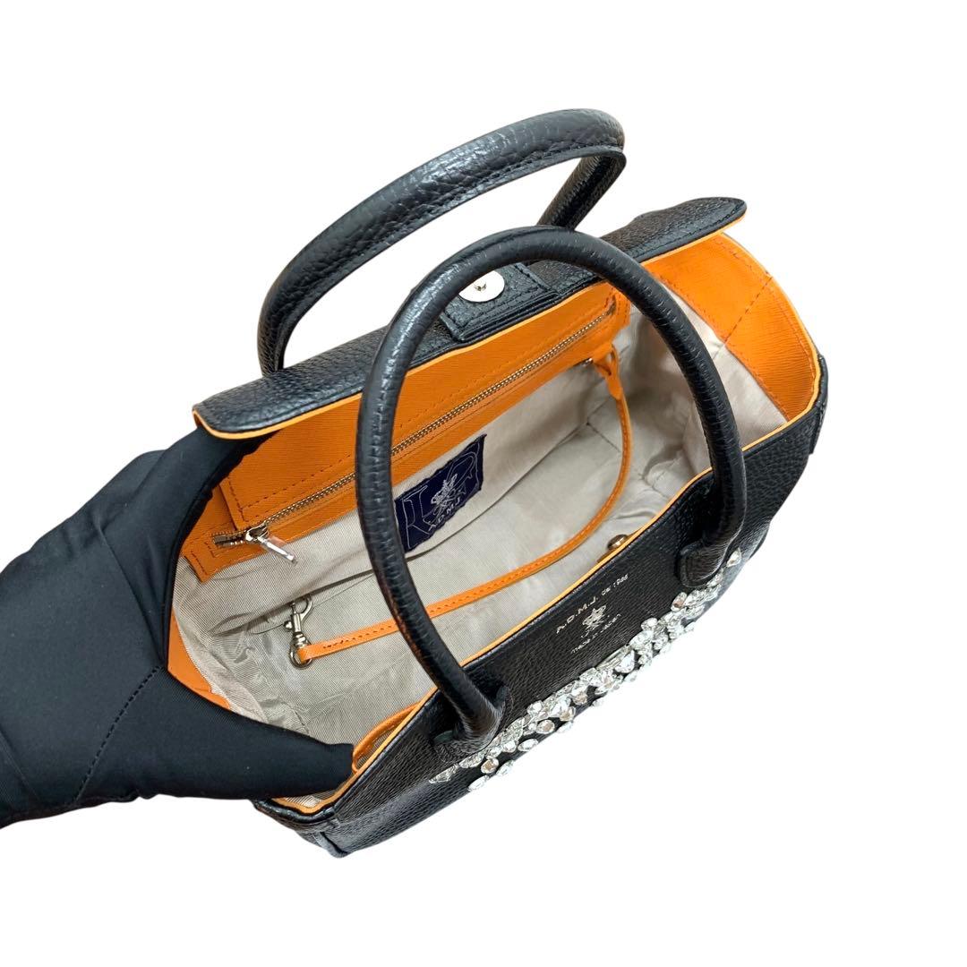 【極美品】ADMJ スワロフスキー ビジュー ミニトートバッグ 黒