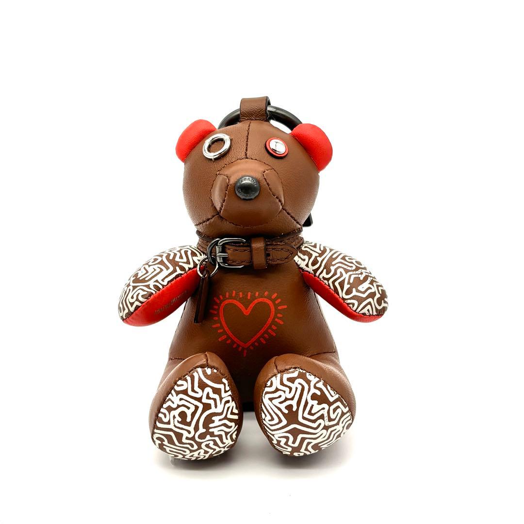 未使用に近い コーチ キースヘリング コラボ ベア キーホルダー ブラウン