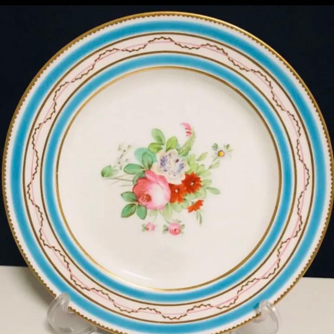 アンティークミントン　ターコイズブルー　フラワーブーケ