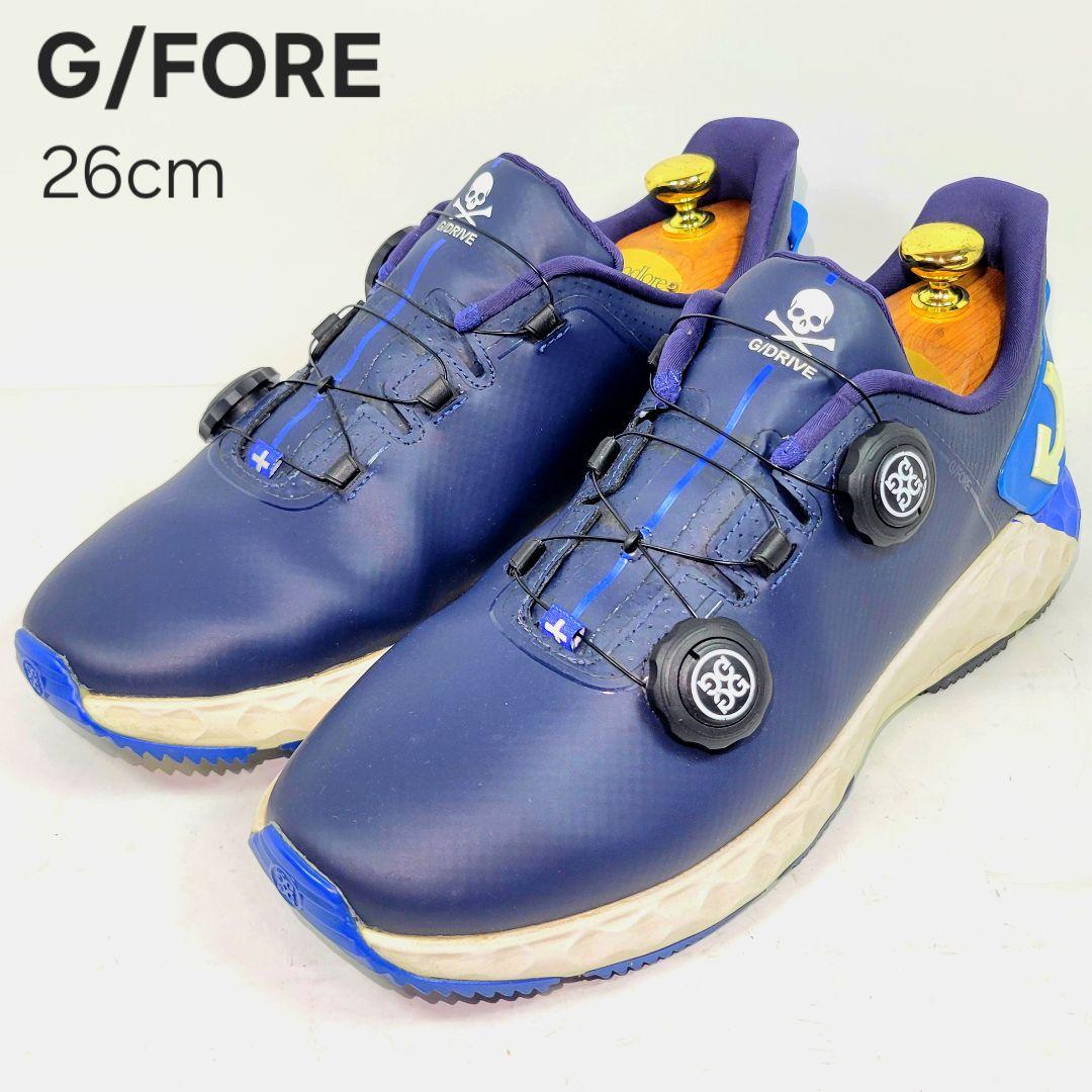 【美品】ジーフォア　ゴルフシューズ　ネイビー　ボア　スパイクレス