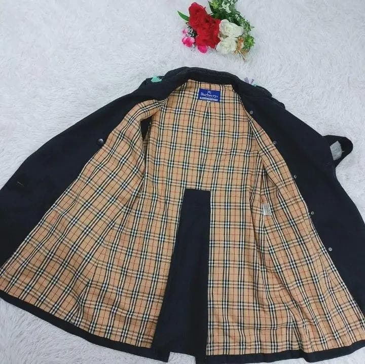 【90's】ノバチェック バーバリーブルーレーベル ベルテットコート L 黒