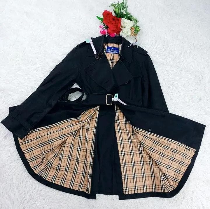 【90's】ノバチェック バーバリーブルーレーベル ベルテットコート L 黒