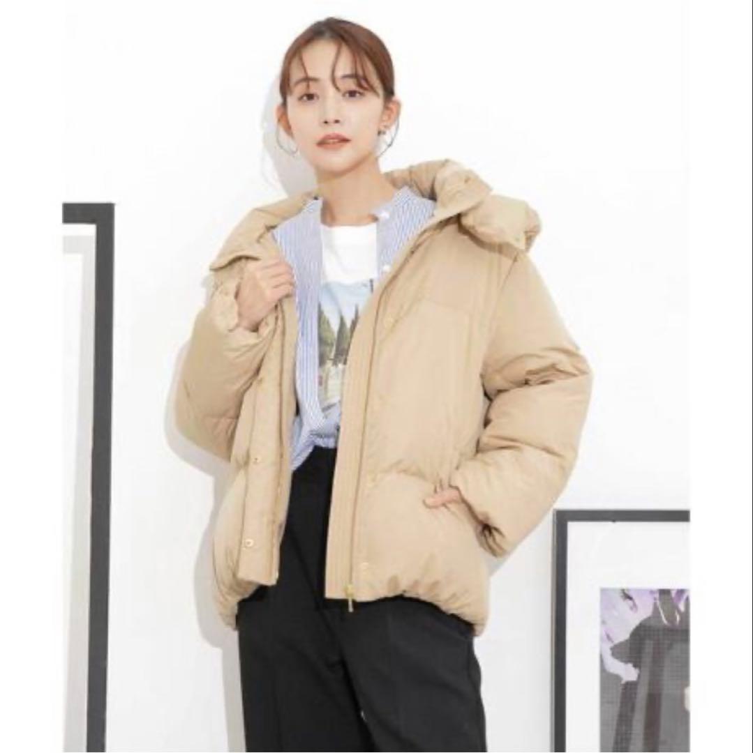【まこ】ベージュ フード付き ダウンジャケット
