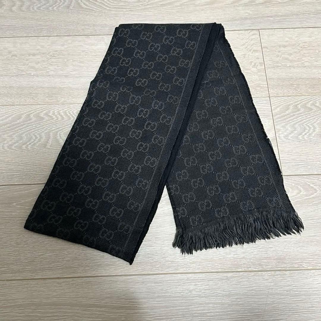A*ゴ様 GUCCI グッチ GGパターン ブラックマフラー 黒色 フリンジ