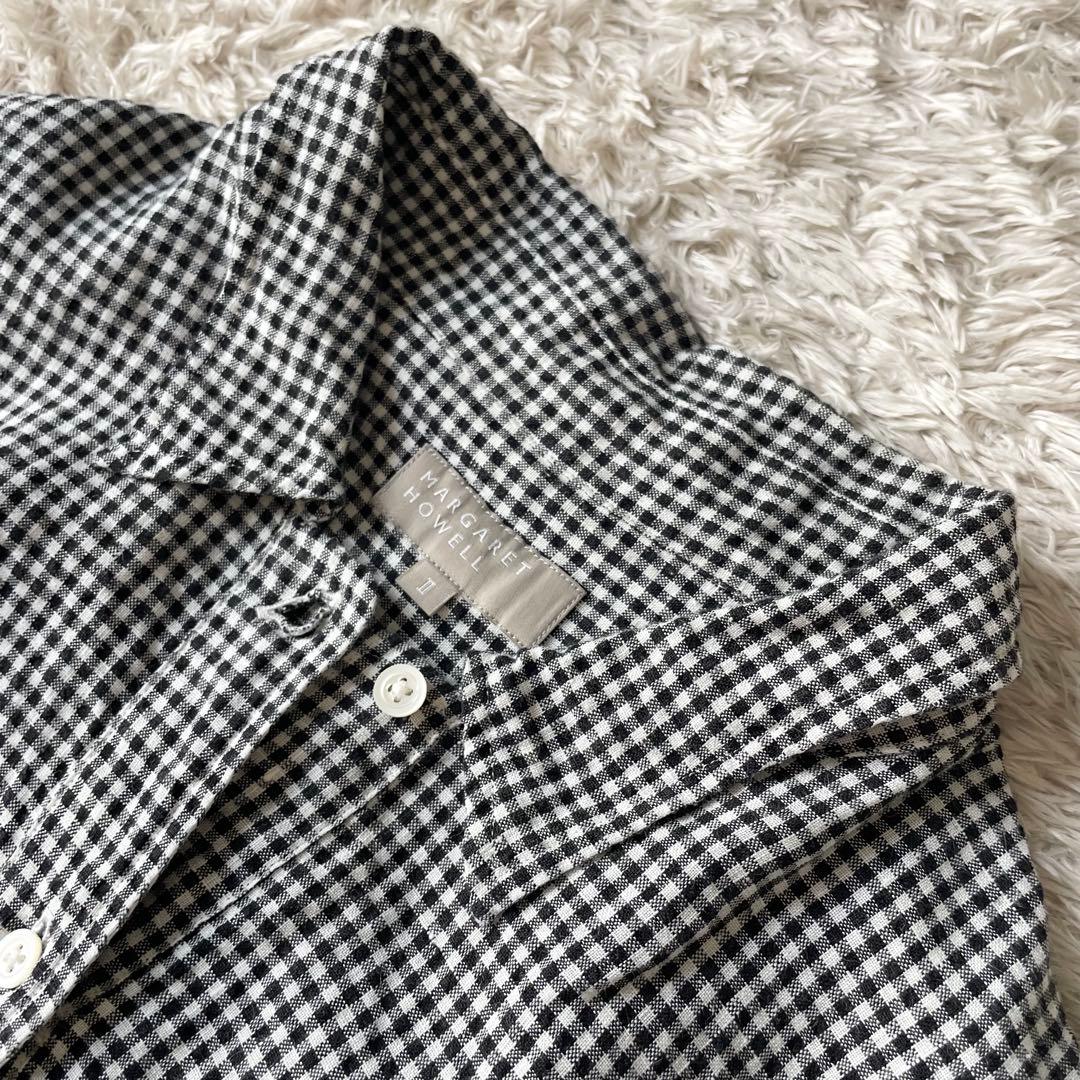 マーガレットハウエル 美品 リネンプルシャツ 2 ギンガムチェック