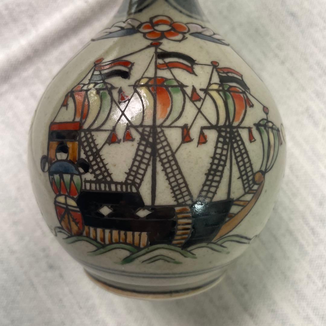 【値下げ　有田焼】異人柄　円左エ門窯　錦南蛮 円左エ門　南蛮　帆船　花瓶　置き物