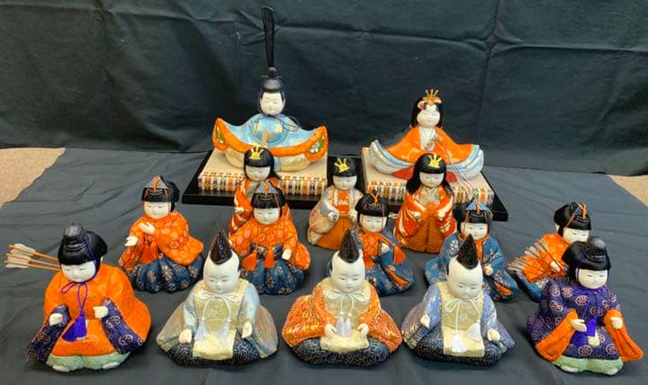 木目込み人形 15人揃い 25号　親王 水色　エボシ