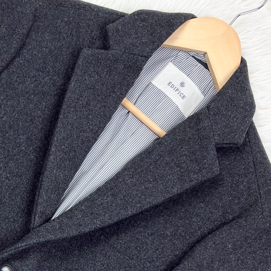 美品　エディフィス　ウールメルトン　チェスターコート　ロング丈　L　グレー