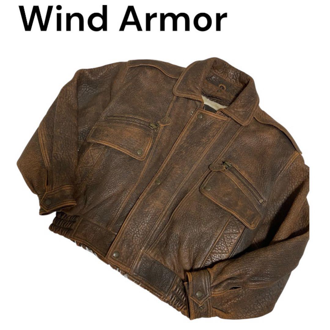 Wind Armor ラムレザー フライトジャケット ブラウン 短丈　S