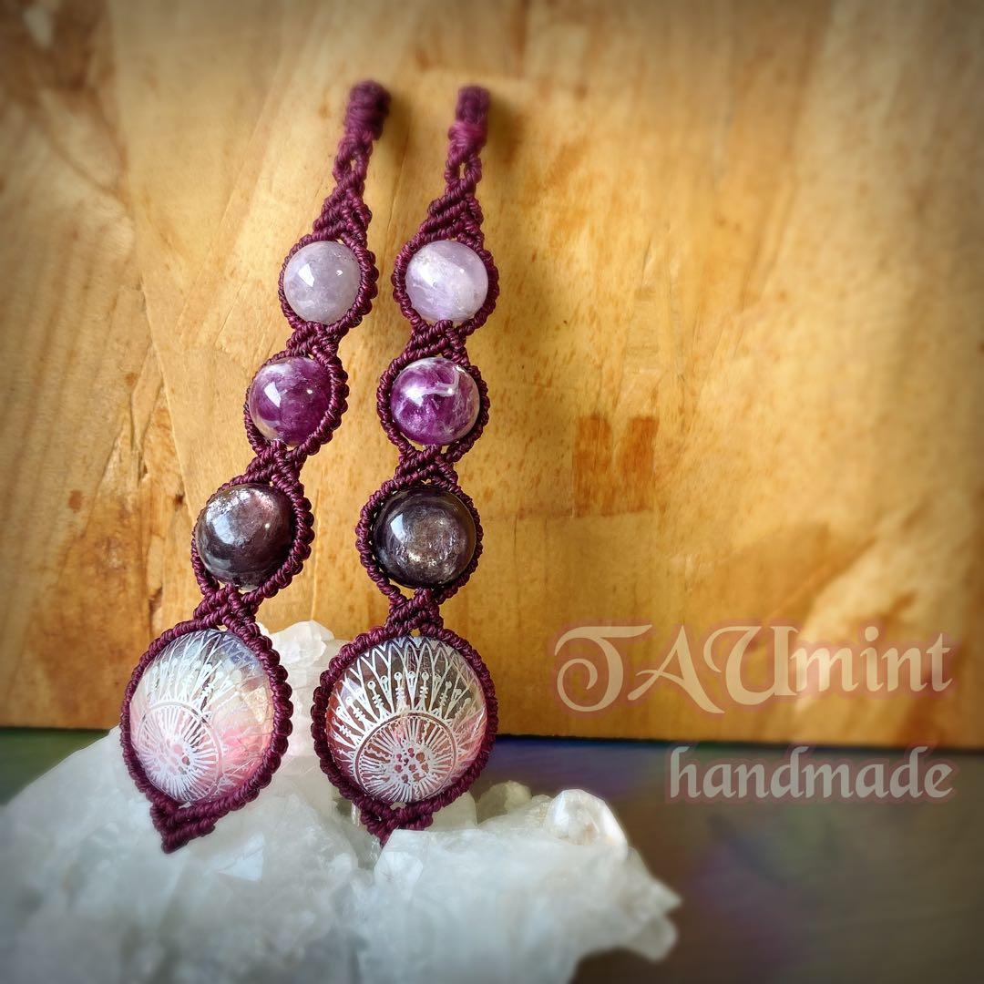 一点物❁⃘マクラメ編みイヤリング❂1504❂エスニックビーズ❤︎パープルマイカ