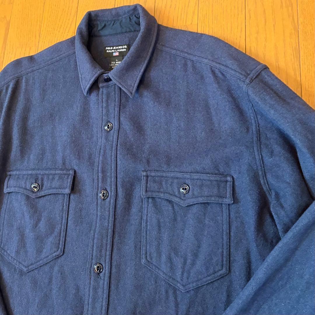 ラルフローレンPOLO JEANS COMPANYウールシャツ Lネイビー