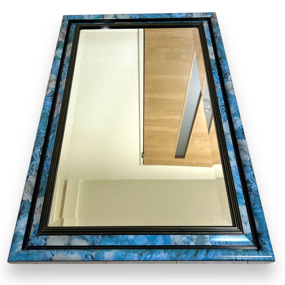 アンティーク 壁掛けミラー 面取り加工 ベベルカット トスカーナ ターコイズ柄