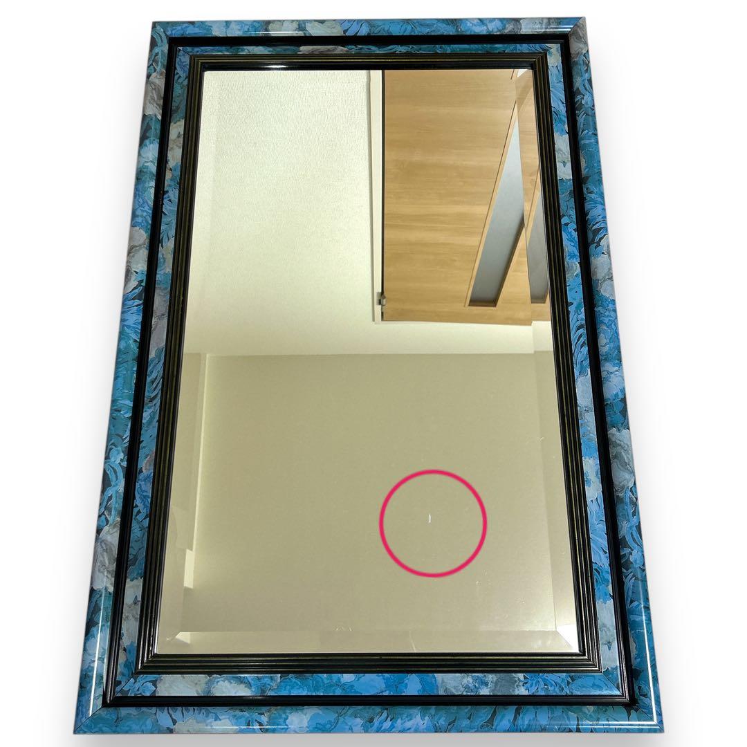 アンティーク 壁掛けミラー 面取り加工 ベベルカット トスカーナ ターコイズ柄