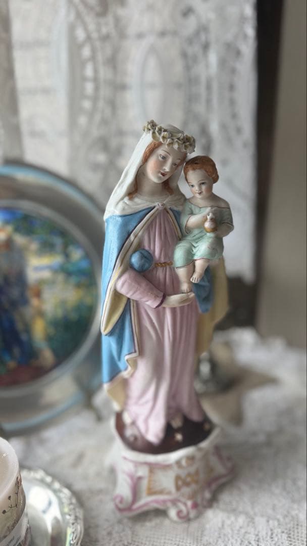 アンティーク フランス レトゥ モージェ ビスク磁器聖母像