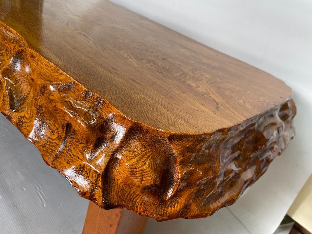 ケヤキ？ 一枚板 座卓 ローテーブル ちゃぶ台 天然木 無垢材 　12c01