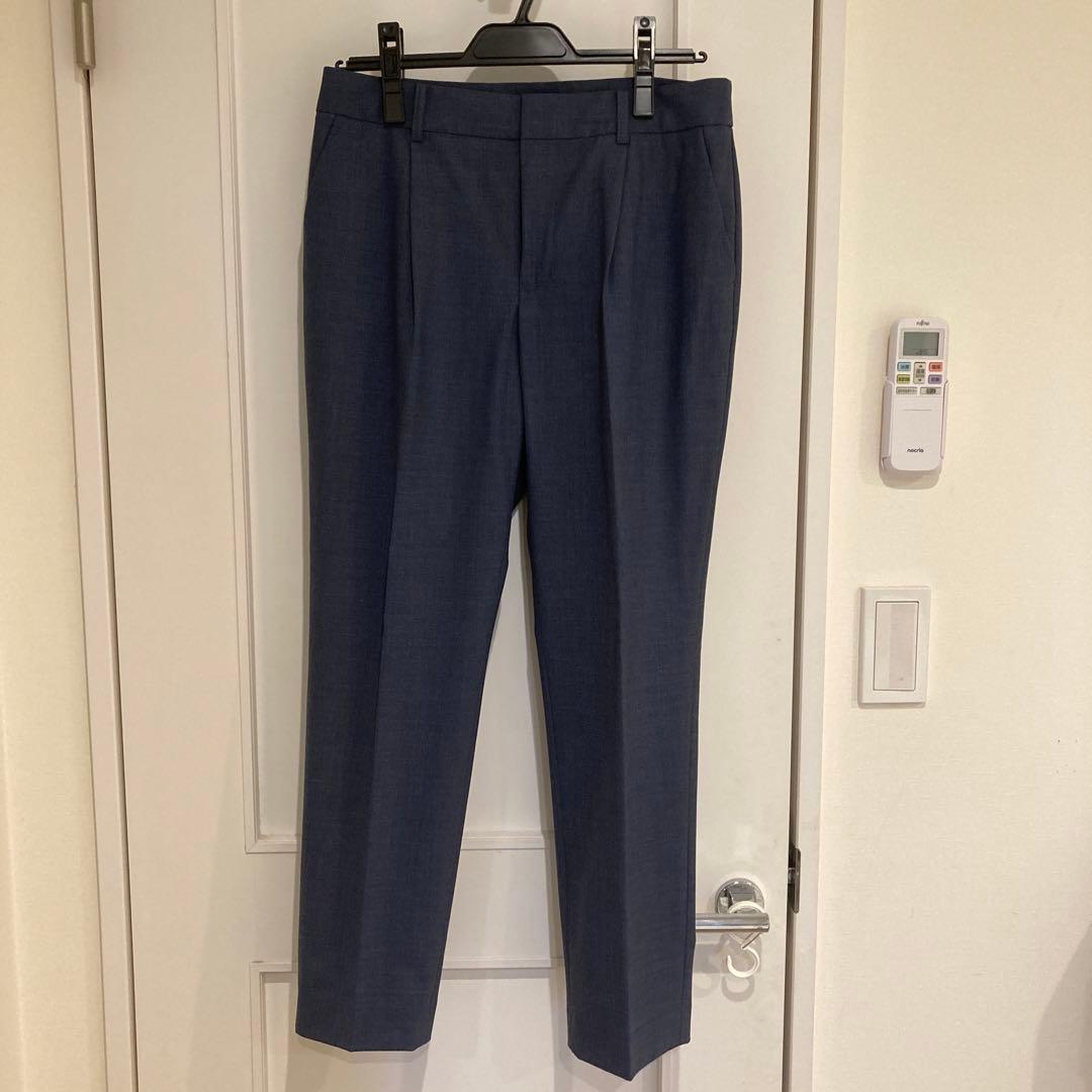 美品グリーンレーベルリラクシング ネイビー ブルーノーカラー ビジネススーツ