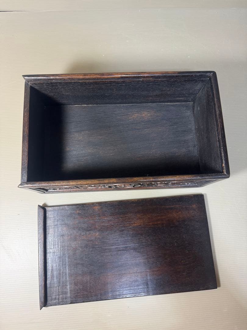 2373 古美術品　細密彫　龍文　木箱　首飾箱　時代物