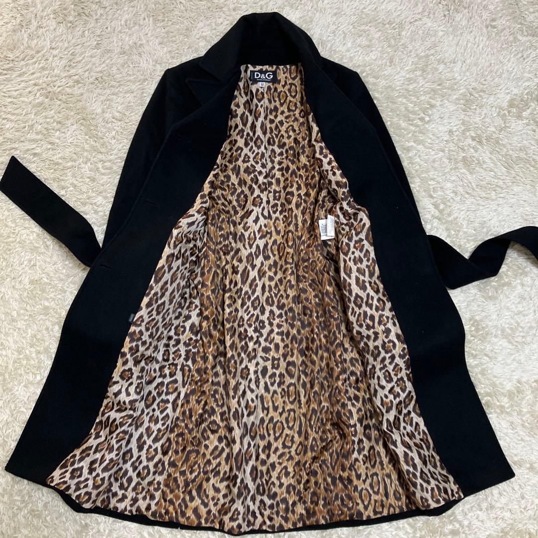 【美品】D&G チェスターコート カシミア ウール ベルト レオパード 38