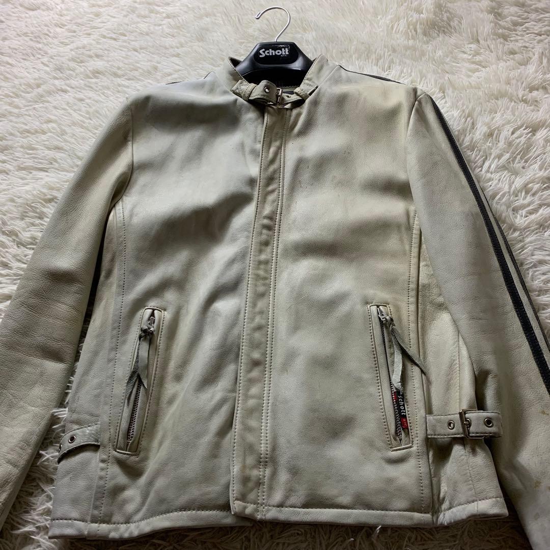 【米国製】schott クラシックレザー ホワイト L ライダースジャケット
