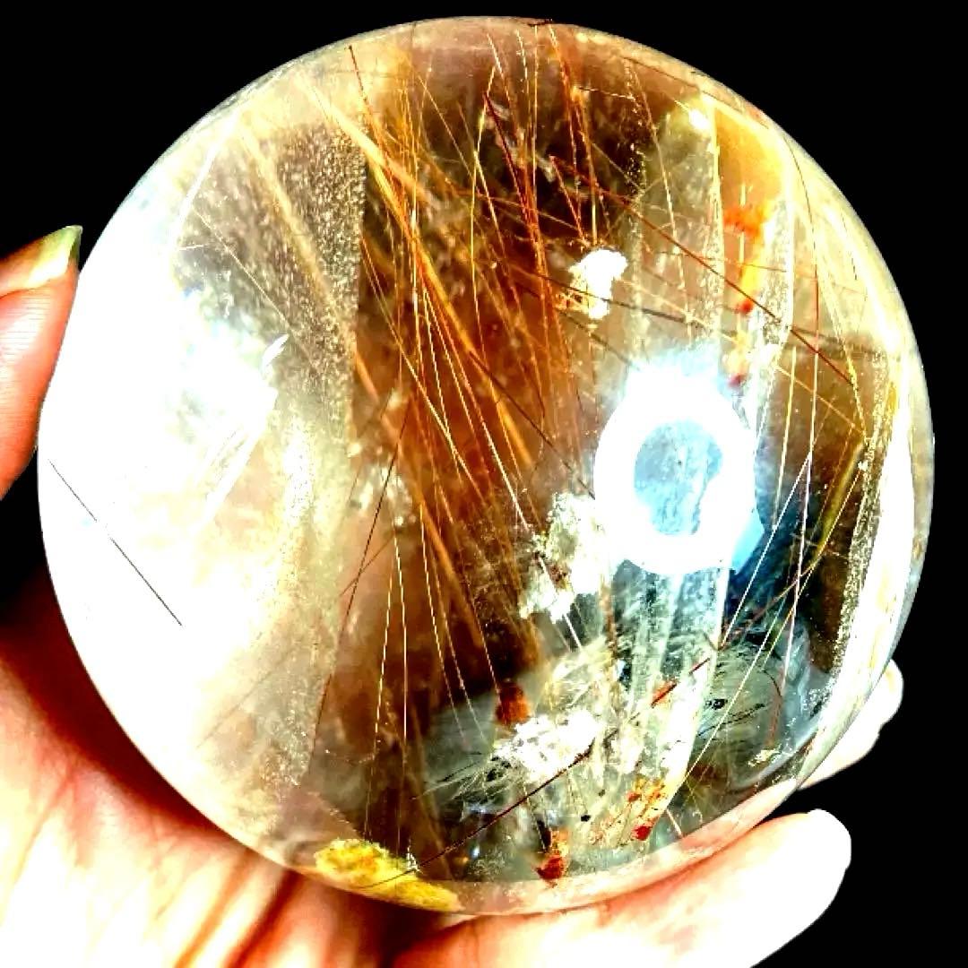 超特大83mm 虹入ゴールドレッドブロンズルチルクォーツ　針水晶　パワーストーン