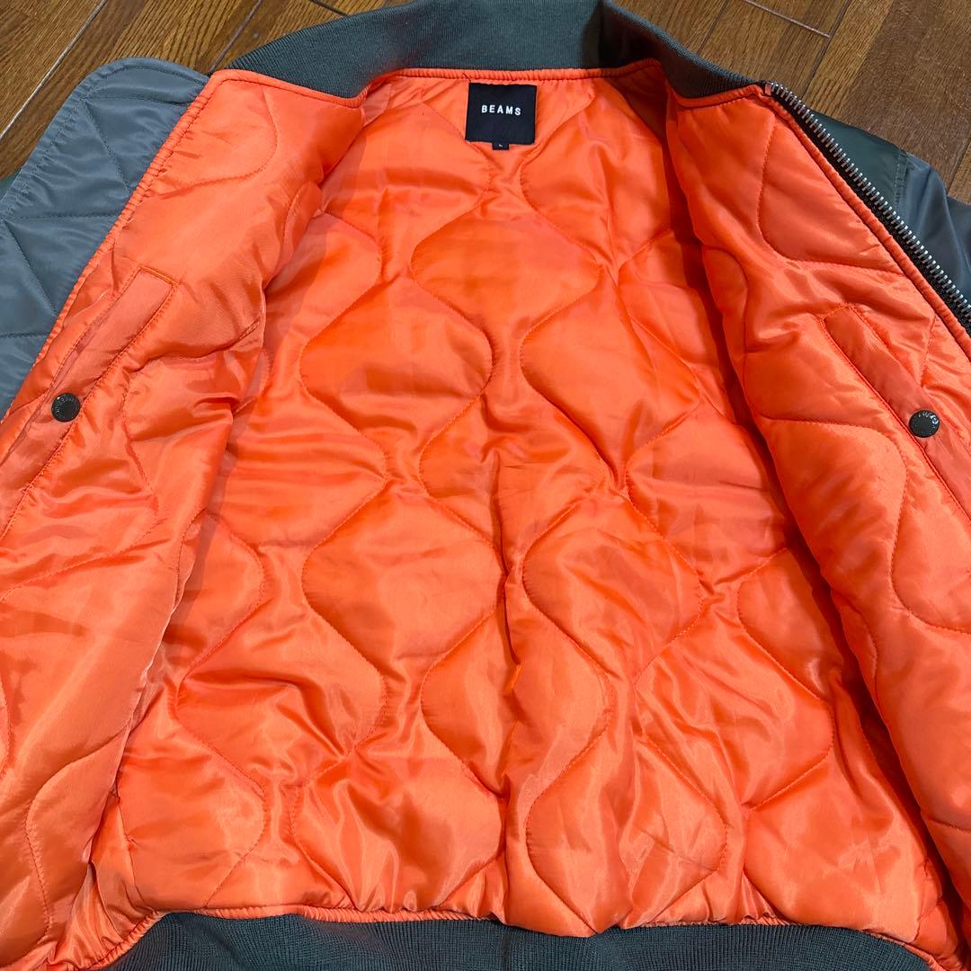 BEAMS MA-1 オリーブクレージーパターン　美品　貴重サイズＬ