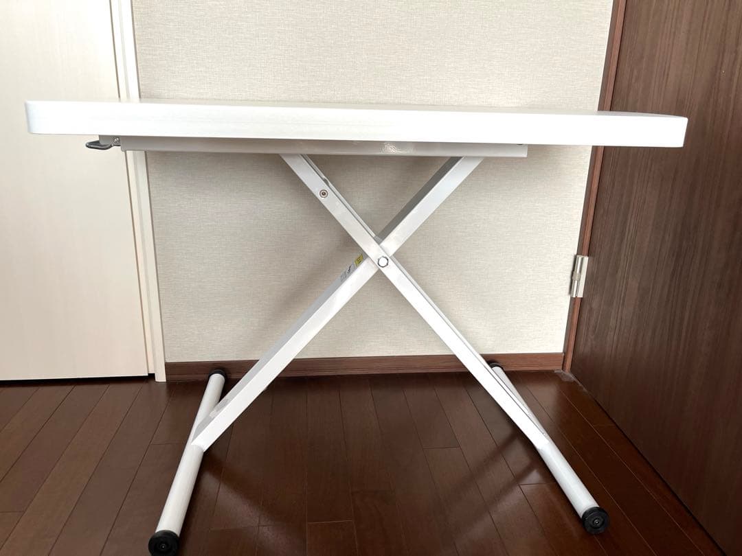 昇降式テーブル　ホワイト　ダイニングテーブル　リフティング　デスク　90 美品