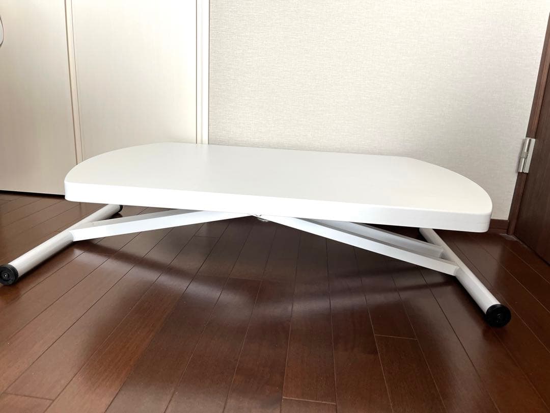 昇降式テーブル　ホワイト　ダイニングテーブル　リフティング　デスク　90 美品