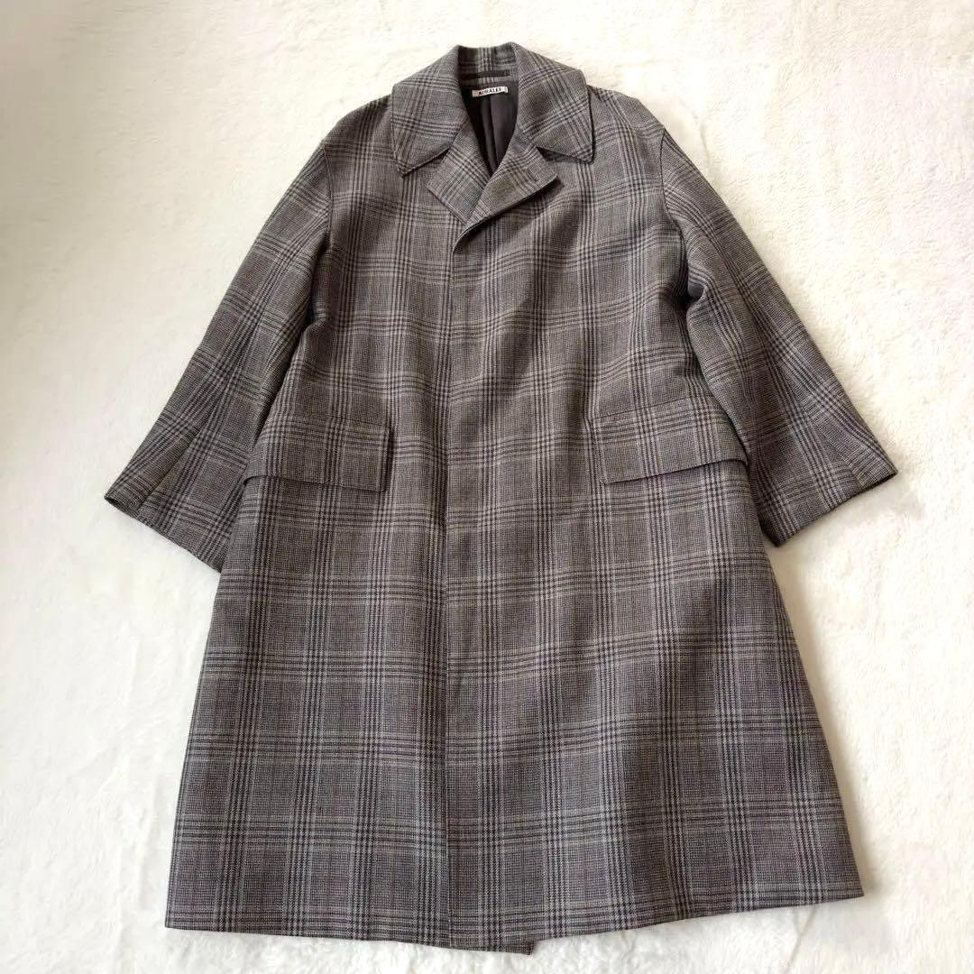 美品　AURALEE ダブルフェイス　チェック　ロングコート