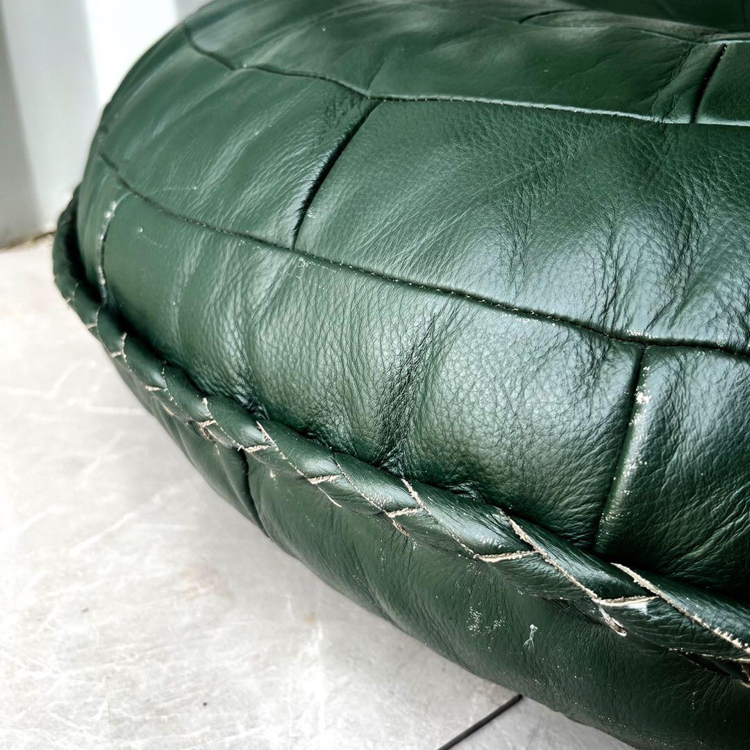 取付無料！カンディハウス グリーン本革 カワクッション 円形レザー座布団✨