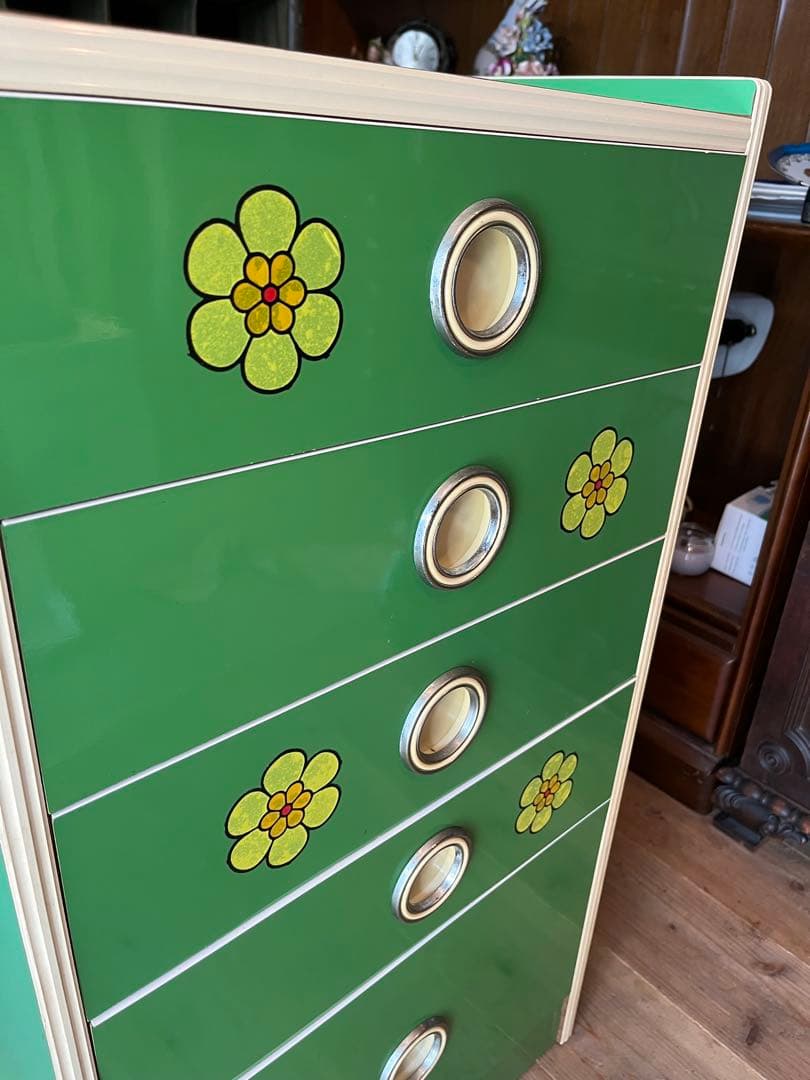 小雪＊チェスト レトロポップ 昭和レトロ 花柄 緑 グリーンインテリア