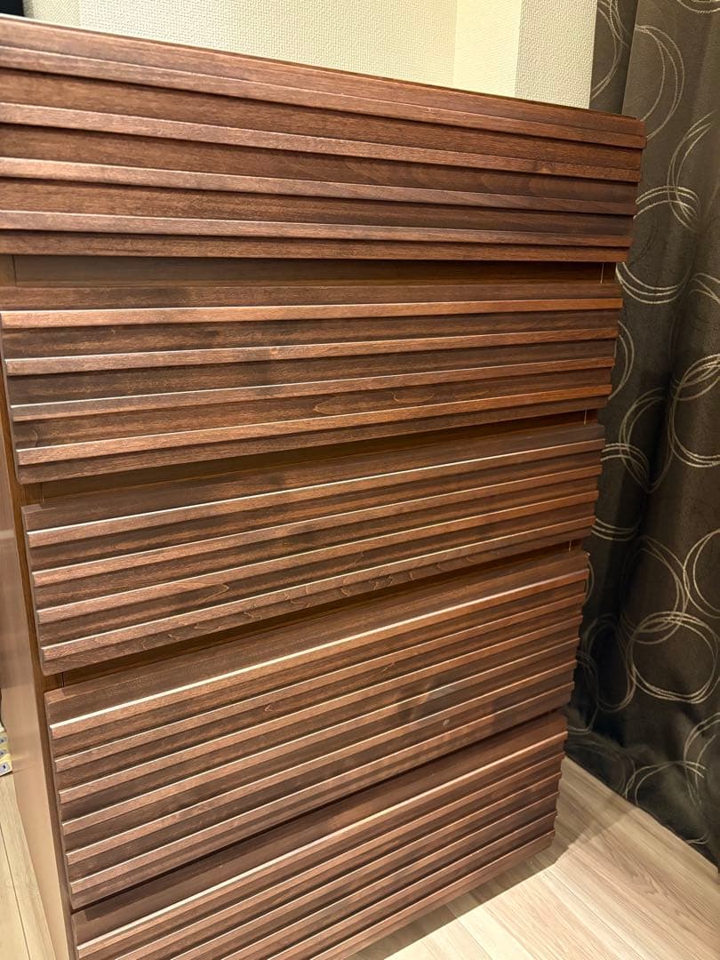 【デザイン収納】天然木横格子柄 たんす 5段