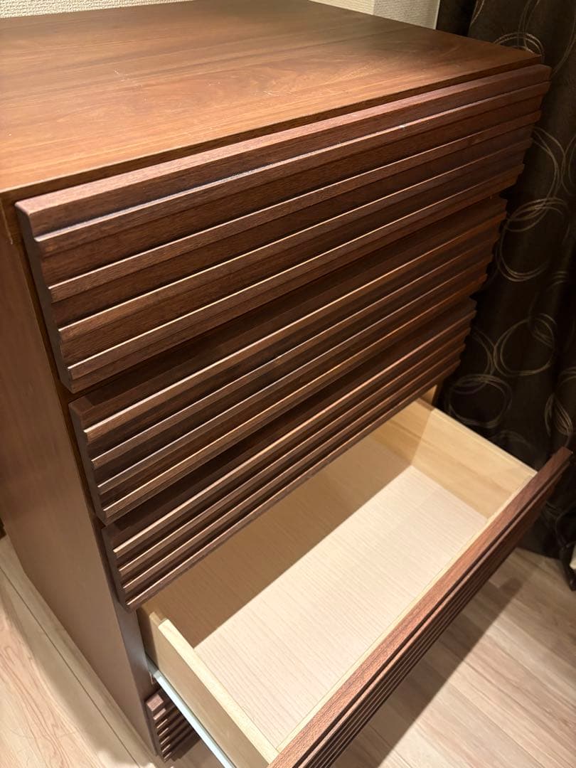 【デザイン収納】天然木横格子柄 たんす 5段