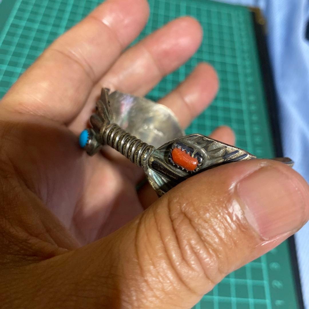 インディアンジュエリー　羽　ターコイズ　925 バングル　ブレスレット