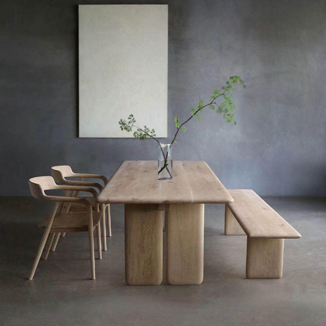 モダン ダイニングテーブルセット 無垢風 ピラー脚デザイン ベンチ