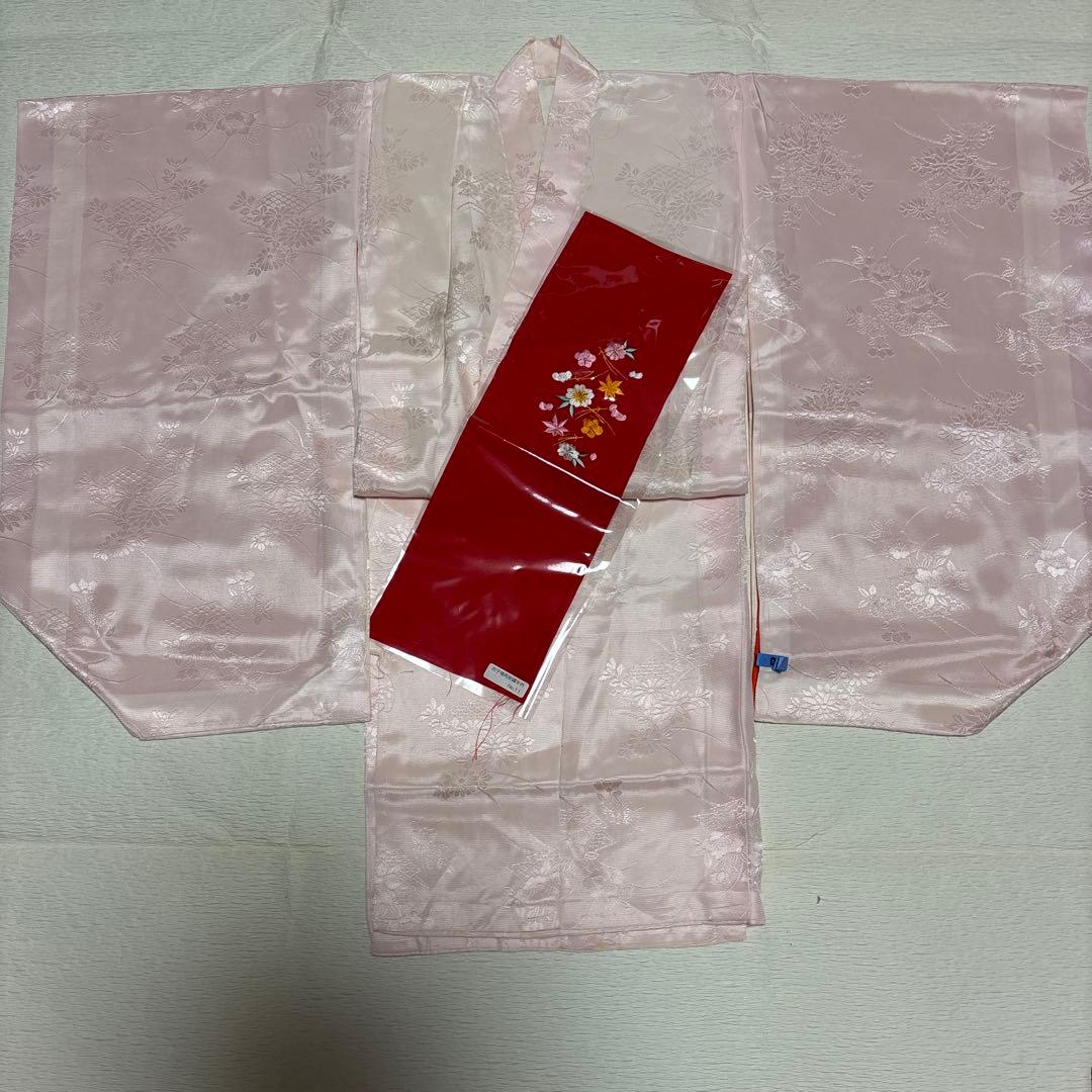 着物セット　３歳　総絞り　七五三　着物　被布　赤色　金駒刺繍　美品