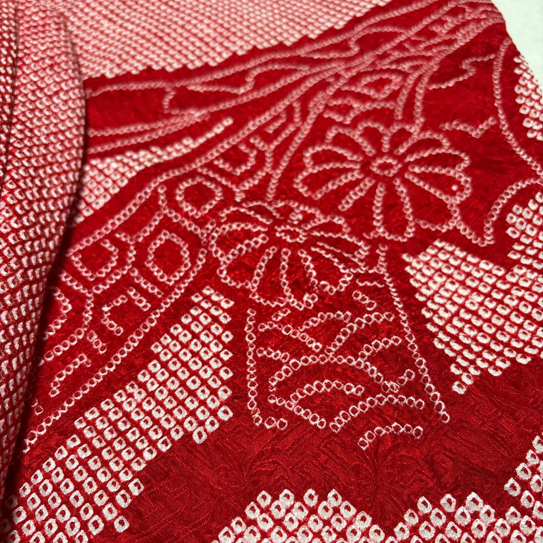 着物セット　３歳　総絞り　七五三　着物　被布　赤色　金駒刺繍　美品