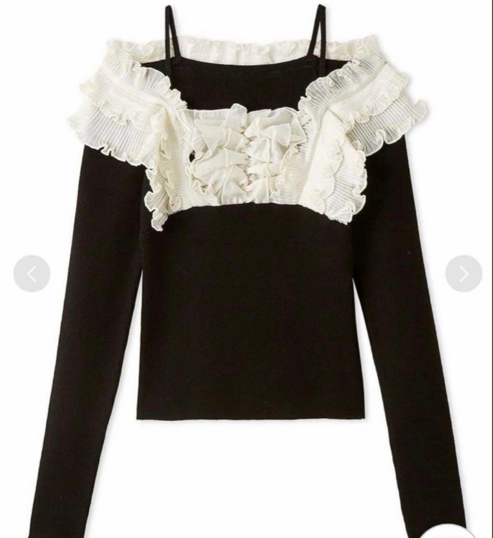 SNIDEL プリーツドッキングプルオーバー　ブラック　ニット