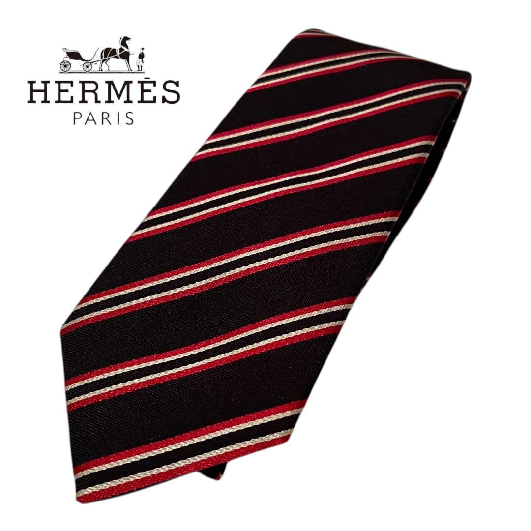 【新品タグ付き】エルメス 総柄 ネクタイ ストライプH柄