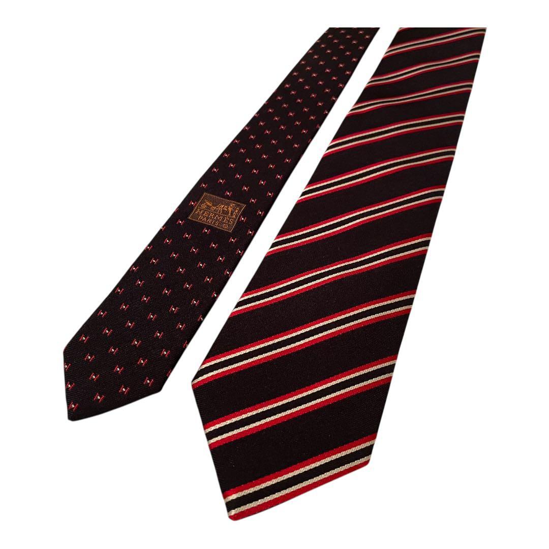 【新品タグ付き】エルメス 総柄 ネクタイ ストライプH柄