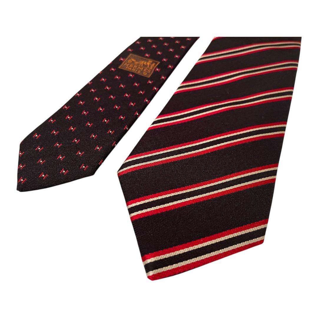 【新品タグ付き】エルメス 総柄 ネクタイ ストライプH柄