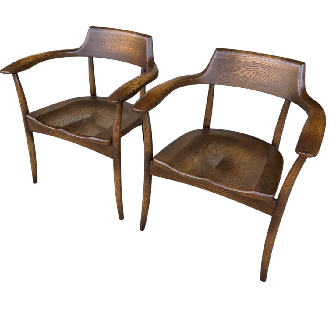 【希少】大塚家具 アームチェア ダイニングチェア 板座 ナラ材 ②