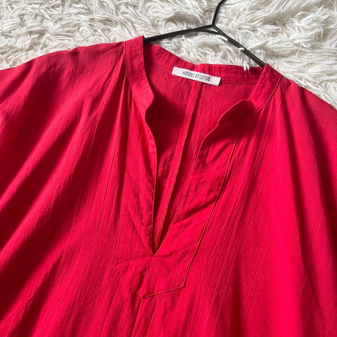 【美品】ハウスオブロータス 刺繍ケープブラウス フリル袖 赤 リゾート体型カバー