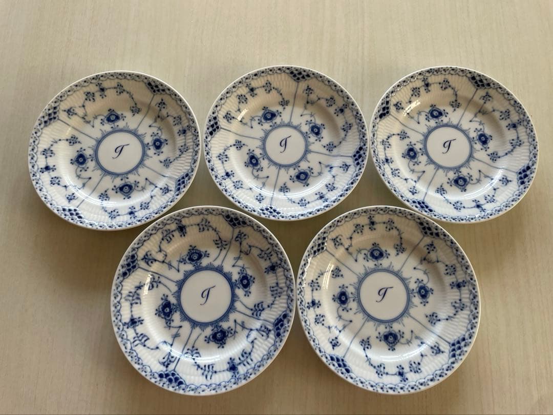 17cm ロイヤルコペンハーゲン ブルーフルーテッド ハーフレース 皿 5枚