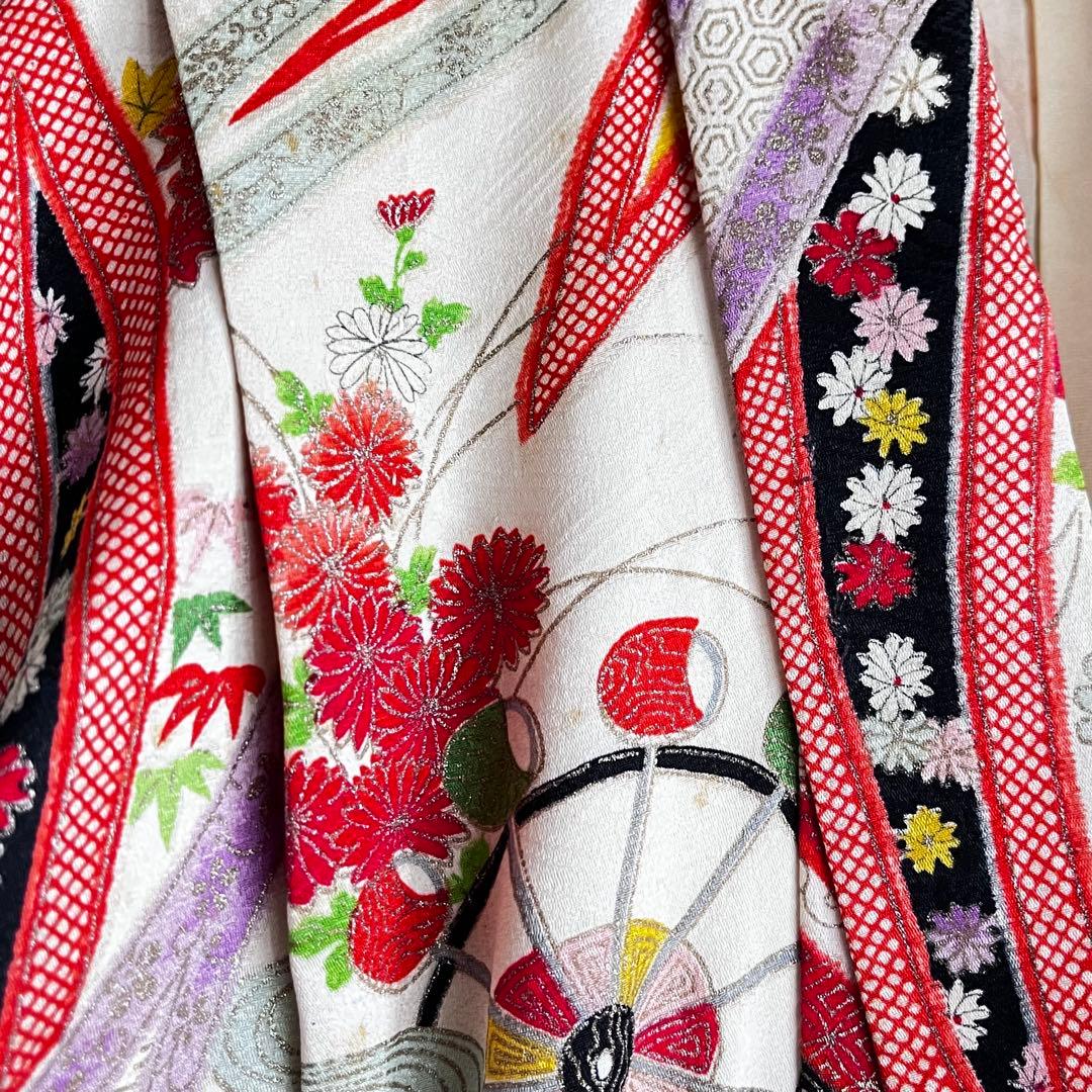 ジュニアサイズ　着物　アンティーク　七五三用　ヴィンテージ　子ども着物　四つ身