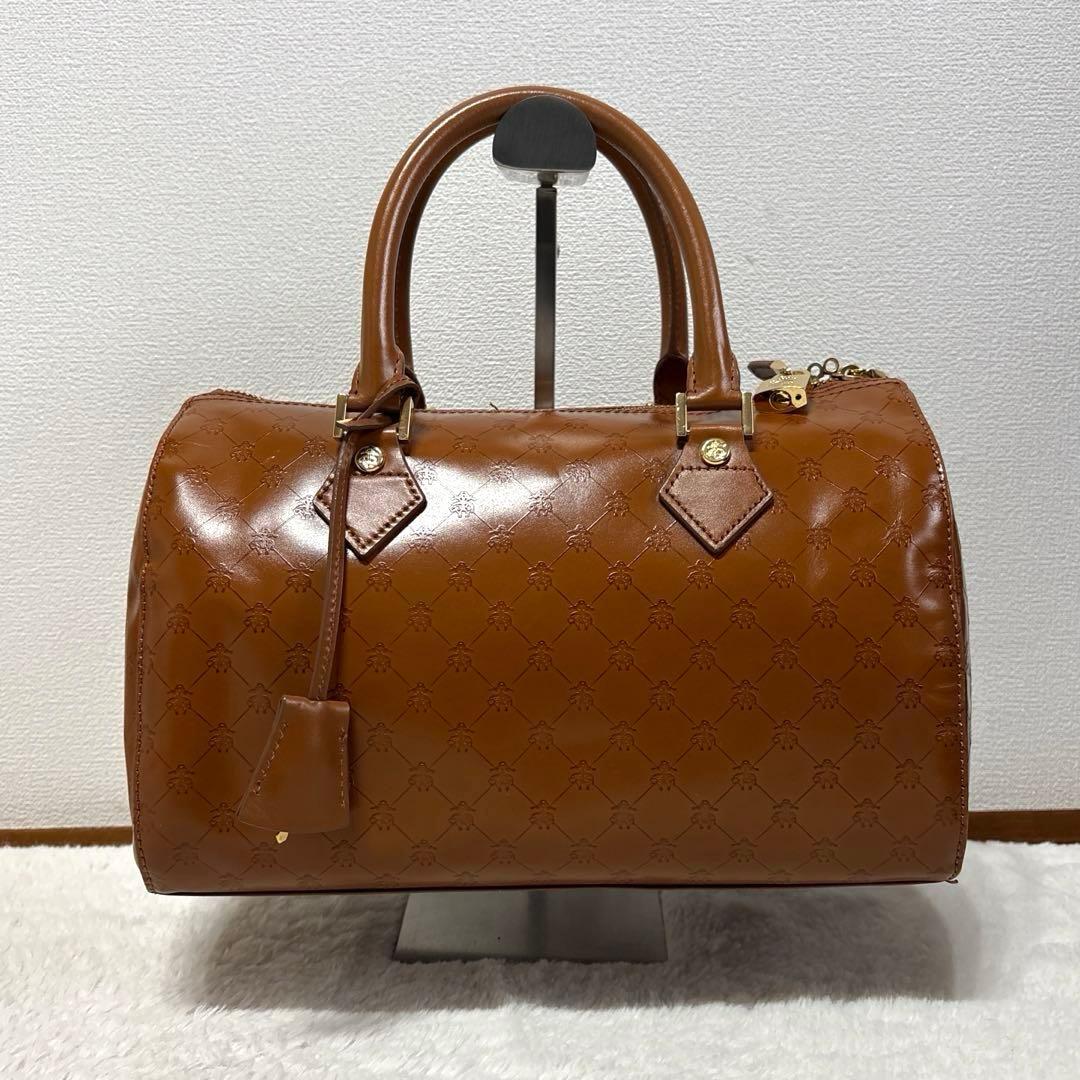 ブルックスブラザーズ　ミニボストンバッグ　パドロック付　ゴールデンフリース型押し